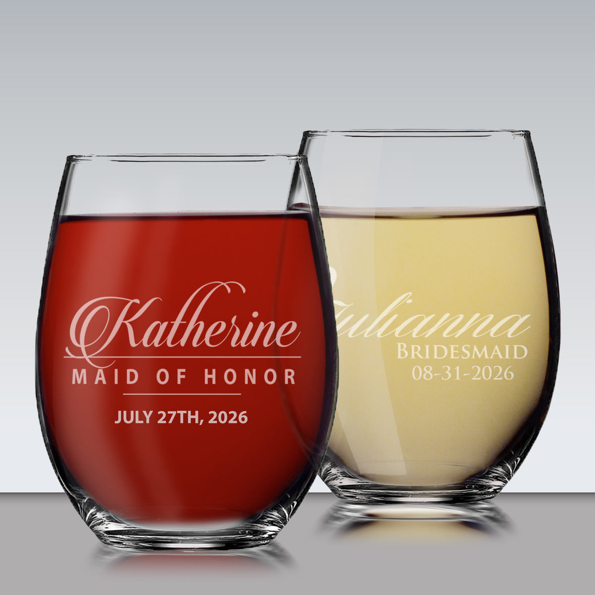 Monogrammed Stemless Wine Glass - Bridesmaid Maid of Honor Wedding Party Gift