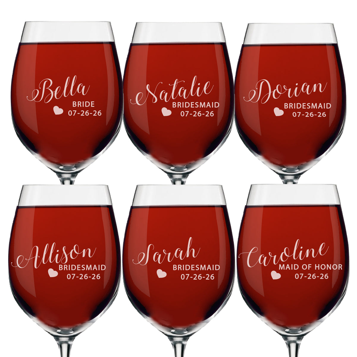 Personalized Wine Glasses with Stem for Bridesmaid, Bride
