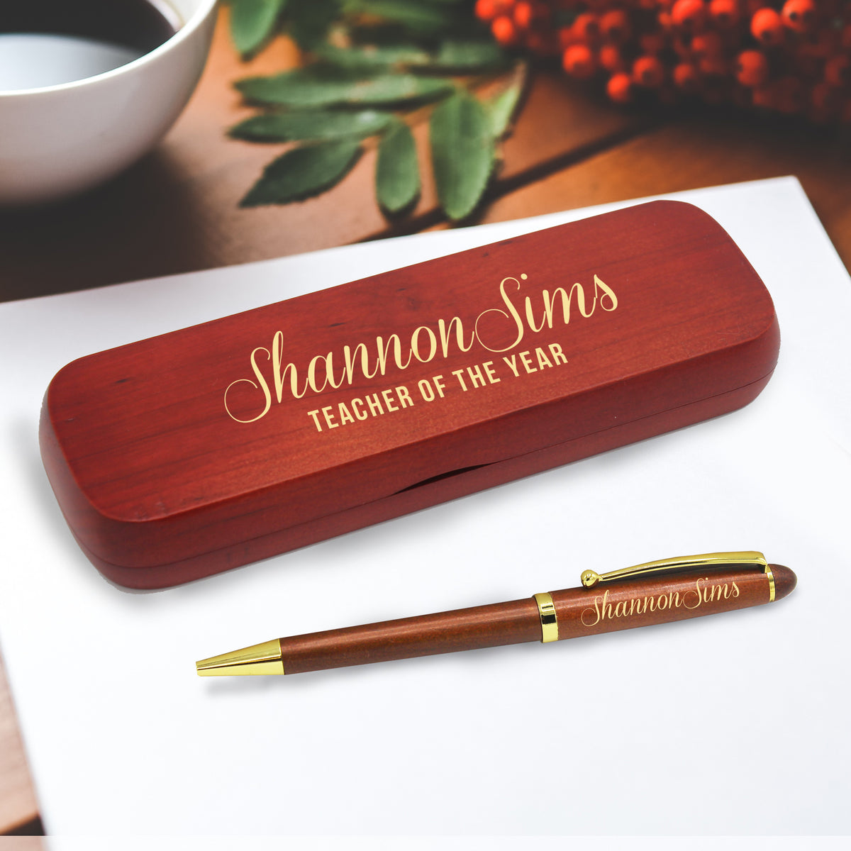 Custom Ballpoint Pen with Personalized Case - Wood Pen Set for Lawyers, Doctors, Teachers, Graduates, Students