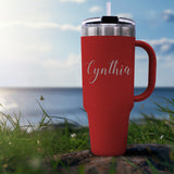 Personalized 40 oz Stainless Steel Insulated Tumbler with Handle, Lid & Straw – Custom Engraved Name or Text