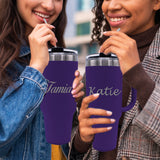 Personalized 40 oz Stainless Steel Insulated Tumbler with Handle, Lid & Straw – Custom Engraved Name or Text