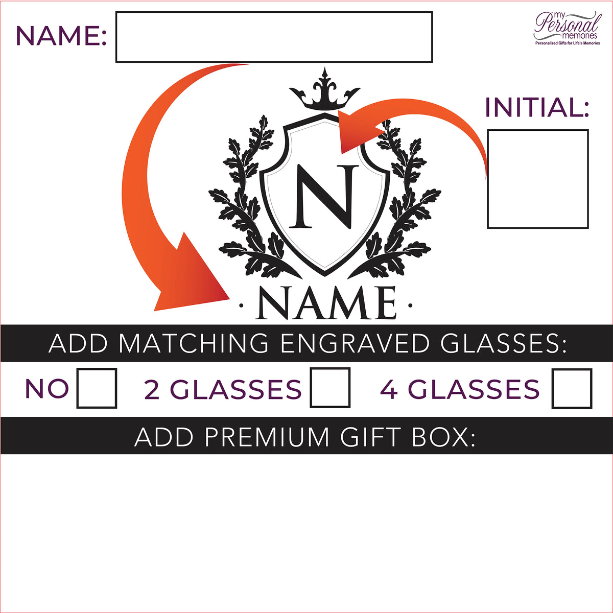 Personalized Whiskey Decanter Set with Glasses and Gift Box Set - Shield Design