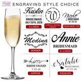 Personalized Champagne Flute Glass with Stem - Bridesmaid Wedding Toasting Flutes Glasses