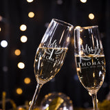 Set of 2 Mr and Mrs Personalized Champagne Wedding Toasting Flute Glasses - Engraved, Etched, Monogrammed, Customized