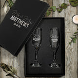 Set of 2 Mr and Mrs Personalized Champagne Wedding Toasting Flute Glasses - Engraved, Etched, Monogrammed, Customized