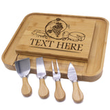 Personalized Charcuterie Cheese and Meat Serving Board Platter with Tools - Wine Grapes Design
