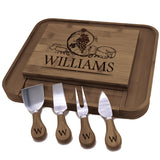 Personalized Charcuterie Cheese and Meat Serving Board Platter with Tools - Wine Grapes Design