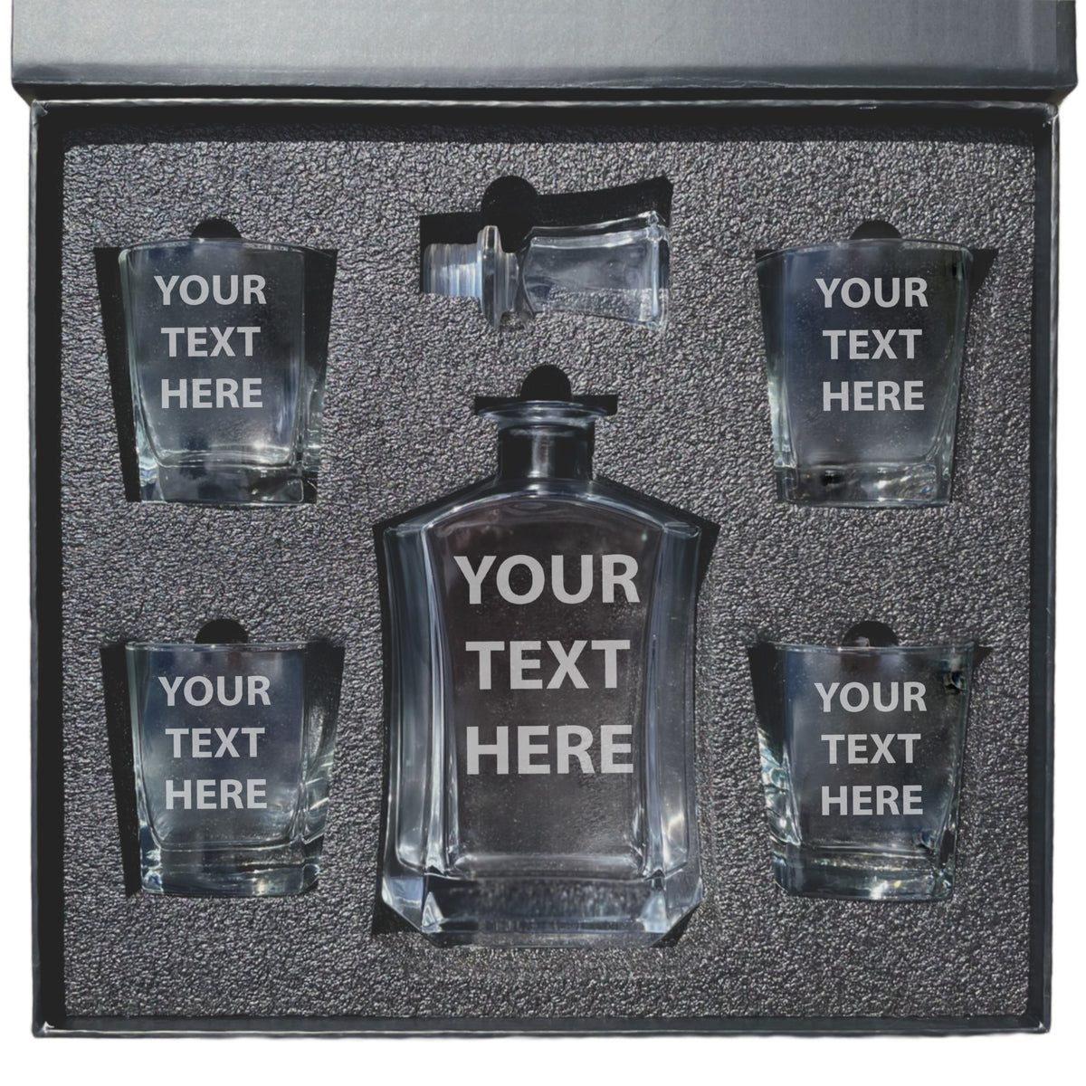 Personalized Whiskey Decanter Set with Glasses and Gift Box Set - Any Text