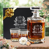 Personalized Whiskey Decanter Set – Custom Engraved Glass Decanter Gift for Men, Birthday - Cavalier Design