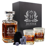 Personalized Whiskey Decanter Set – Custom Engraved Glass Decanter Gift for Men, Birthday - Cavalier Design