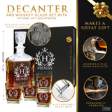 Personalized Whiskey Decanter Set with Glasses and Gift Box Set - Shield Design