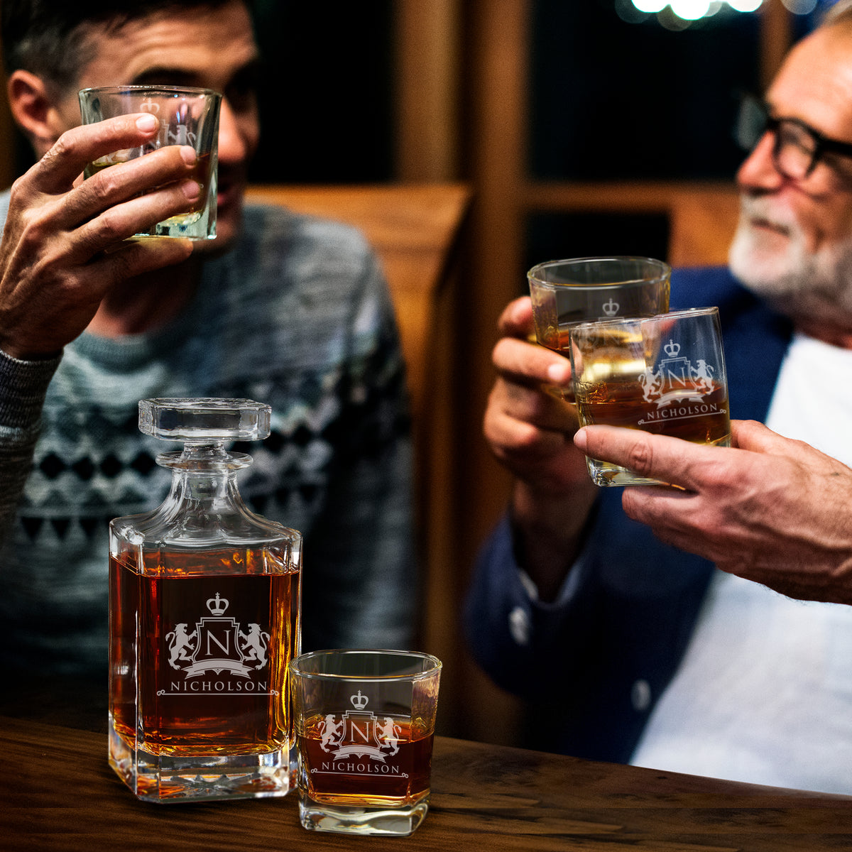 Personalized Whiskey Decanter Set – Custom Engraved Glass Decanter Gift for Men, Birthday - Lion Design