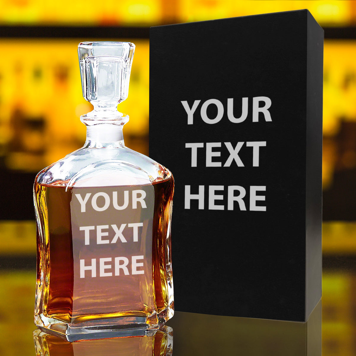 Personalized Whiskey Decanter Set with Glasses and Gift Box Set - Any Text