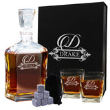 Personalized Whiskey Decanter Set with Glasses and Gift Box Set - Fancy Design