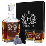 Personalized Whiskey Decanter Set with Glasses and Gift Box Set - Shield Design
