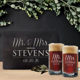 Personalized Mr. & Mrs. Beer Mugs – Set of 2 Custom Engraved 12 oz Beer Glasses for Couples, Wedding or Anniversary Gift