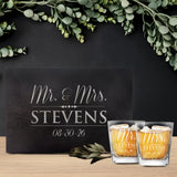 Personalized Mr. & Mrs. Whiskey Rocks Glasses – Set of 2 Custom Engraved Glasses for Couples, Wedding or Anniversary Gift