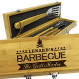 Personalized BBQ Grill Tool Set – Custom Engraved Bamboo Grilling Utensils Gift for Men, Dad or Father's Day