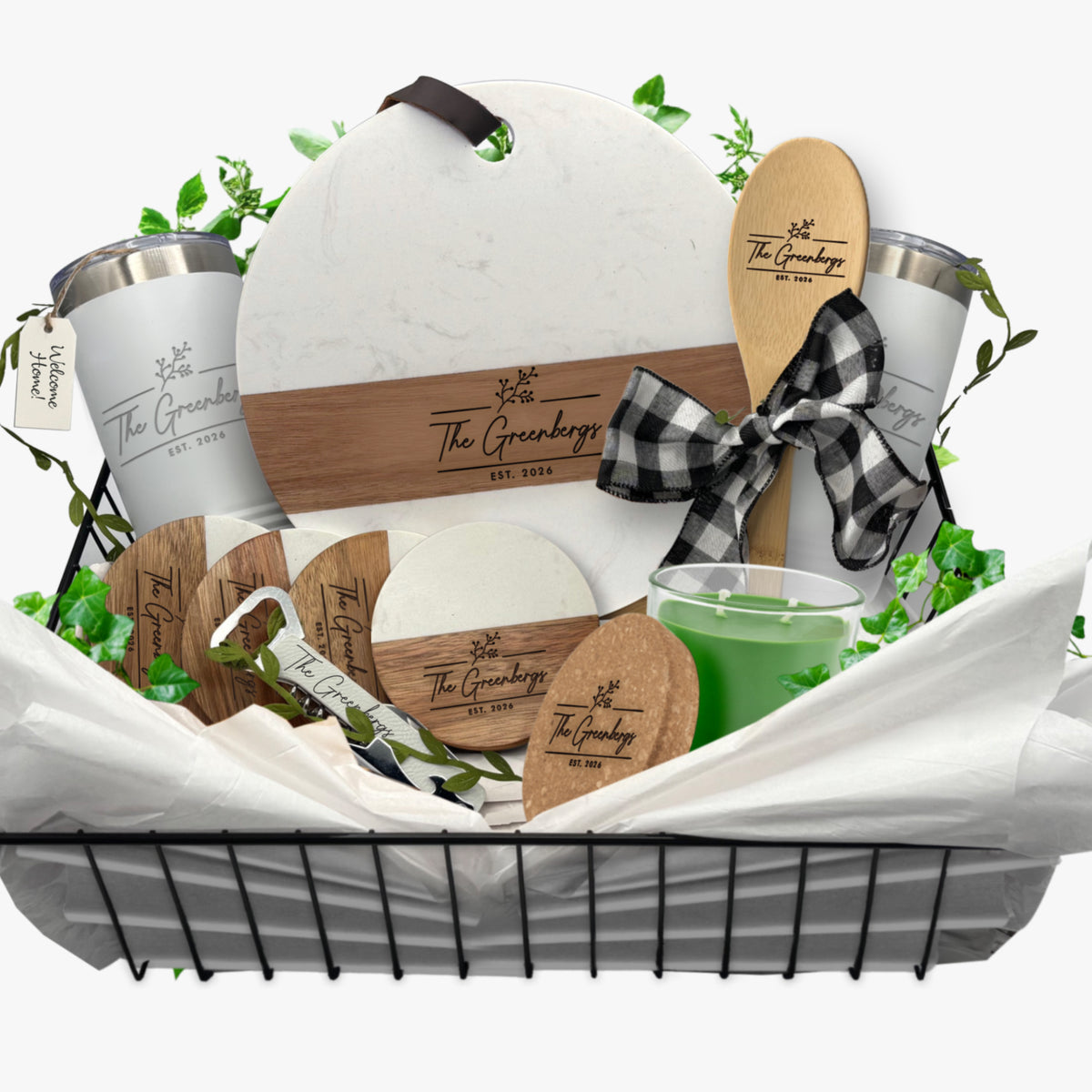 Personalized Build Your Own Marble and Acacia Realtor Closing Gift - Round Twig Style
