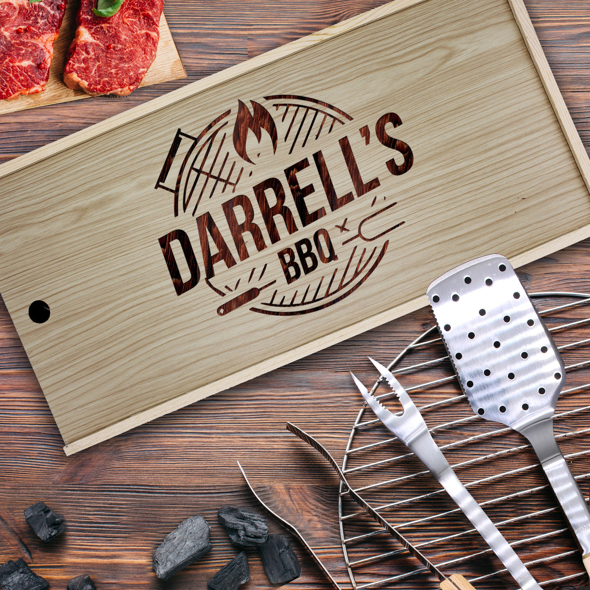 Personalized Premium BBQ Grill Tool Set – King of the Grill Custom Engraved Barbecue Utensils Gift for Dad or Father's Day