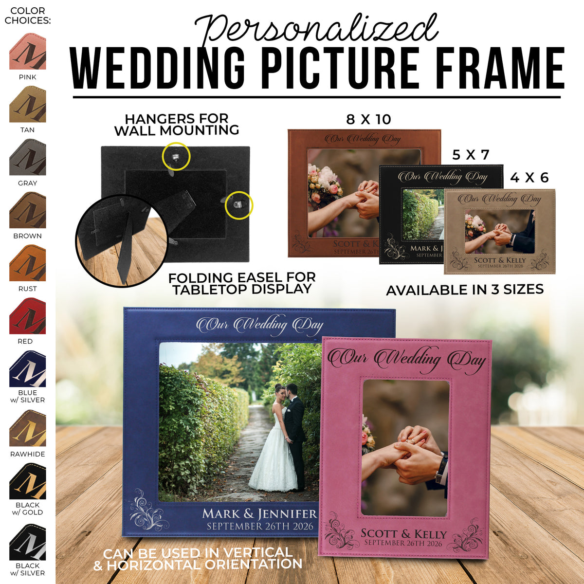 Personalized Wedding Gift Picture Frame - Custom Engraved Newlywed Photo Gifts