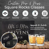 Personalized Mr. & Mrs. Whiskey Rocks Glasses – Set of 2 Custom Engraved Glasses for Couples, Wedding or Anniversary Gift