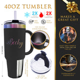 Personalized 40 oz Stainless Steel Insulated Tumbler with Handle, Lid & Straw – Custom Engraved Name or Text