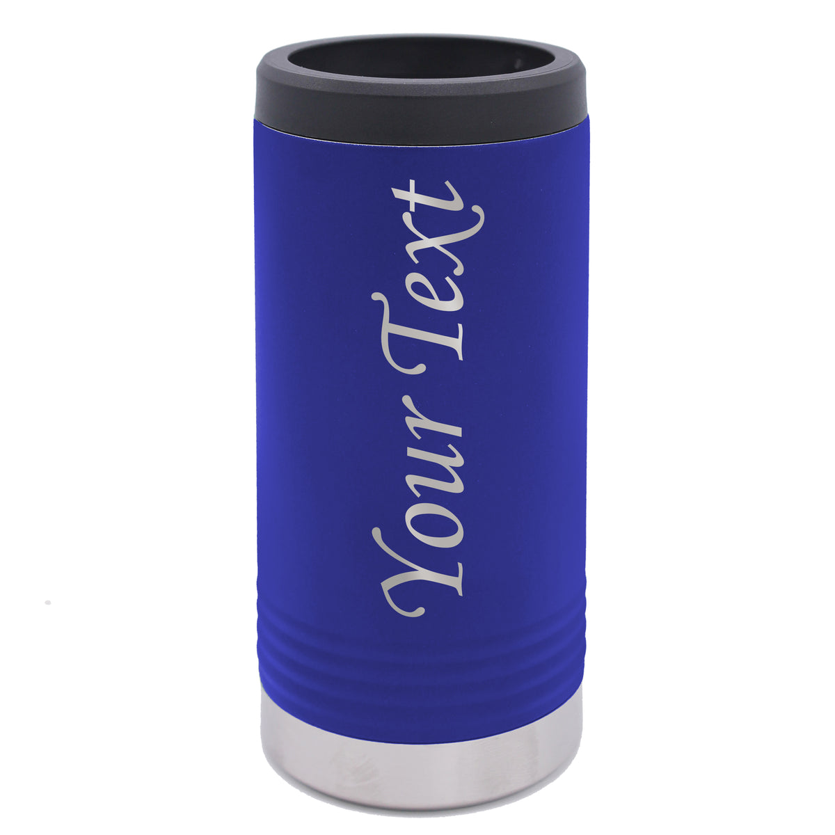 Personalized 12 oz Stainless Steel Insulated Skinny Can Cooler Drink Holder for Slim Beer and Hard Seltzer - Customized with Any Text