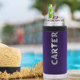 Personalized 12 oz Stainless Steel Insulated Skinny Can Cooler Drink Holder for Slim Beer and Hard Seltzer - Customized with Any Text