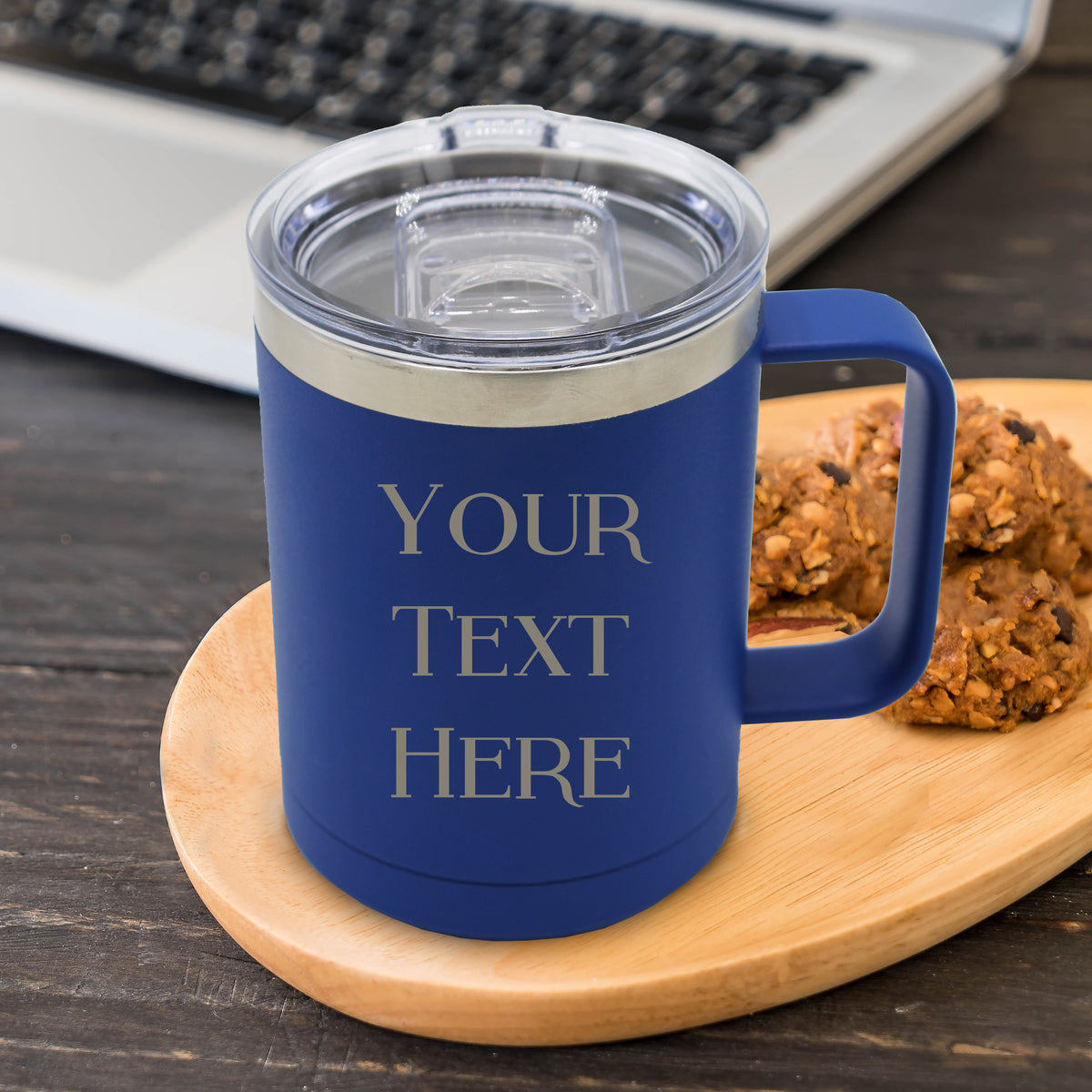 Personalized 15 oz Insulated Travel Coffee Mug with Handle & Lid – Custom Monogrammed or Engraved Tumbler