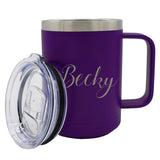 Personalized 15 oz Insulated Travel Coffee Mug with Handle & Lid – Custom Monogrammed or Engraved Tumbler