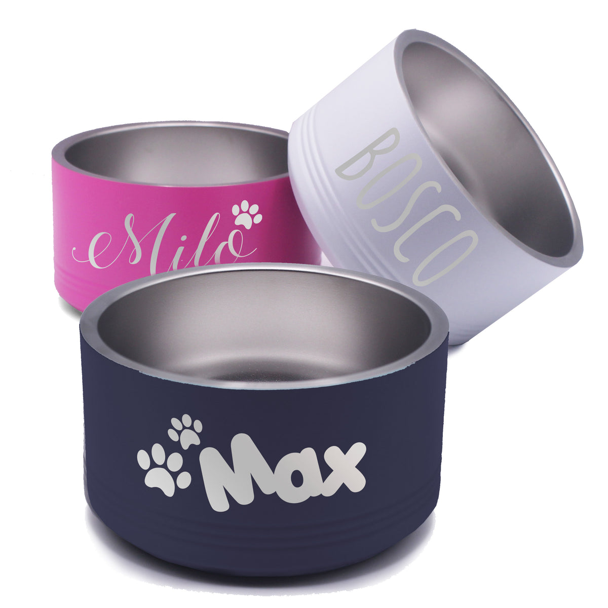 Personalized Stainless Steel Dog, Cat or Pet Bowl for Water and Food with Non Slip Bottom