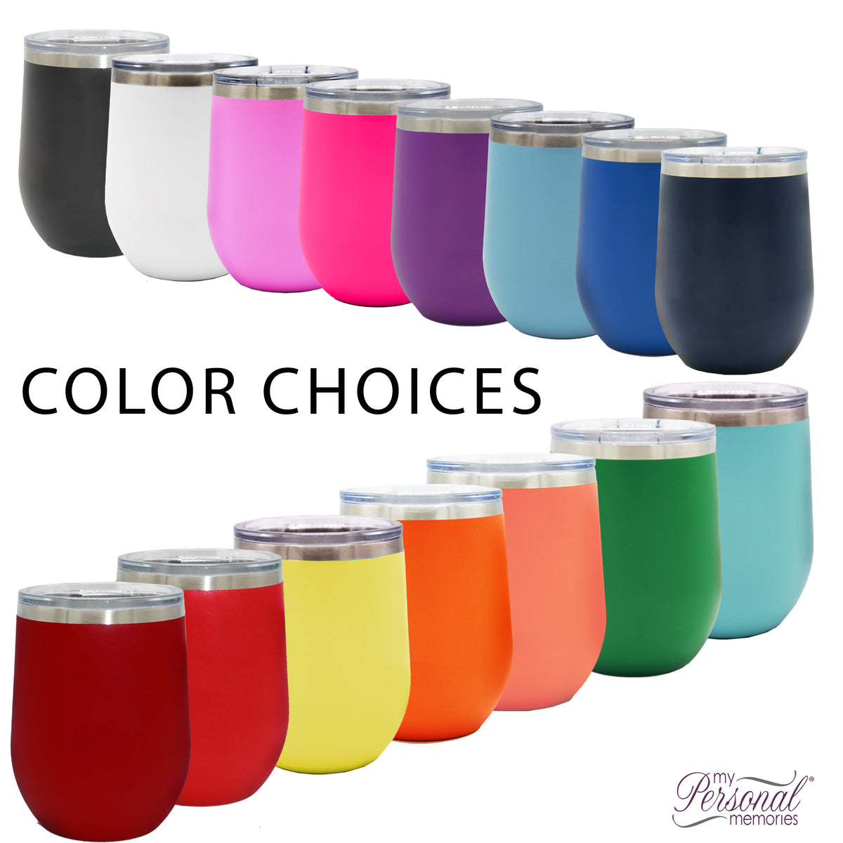 Personalized Insulated 12 oz Stemless Wine Tumbler Cup - Customized with Your Text