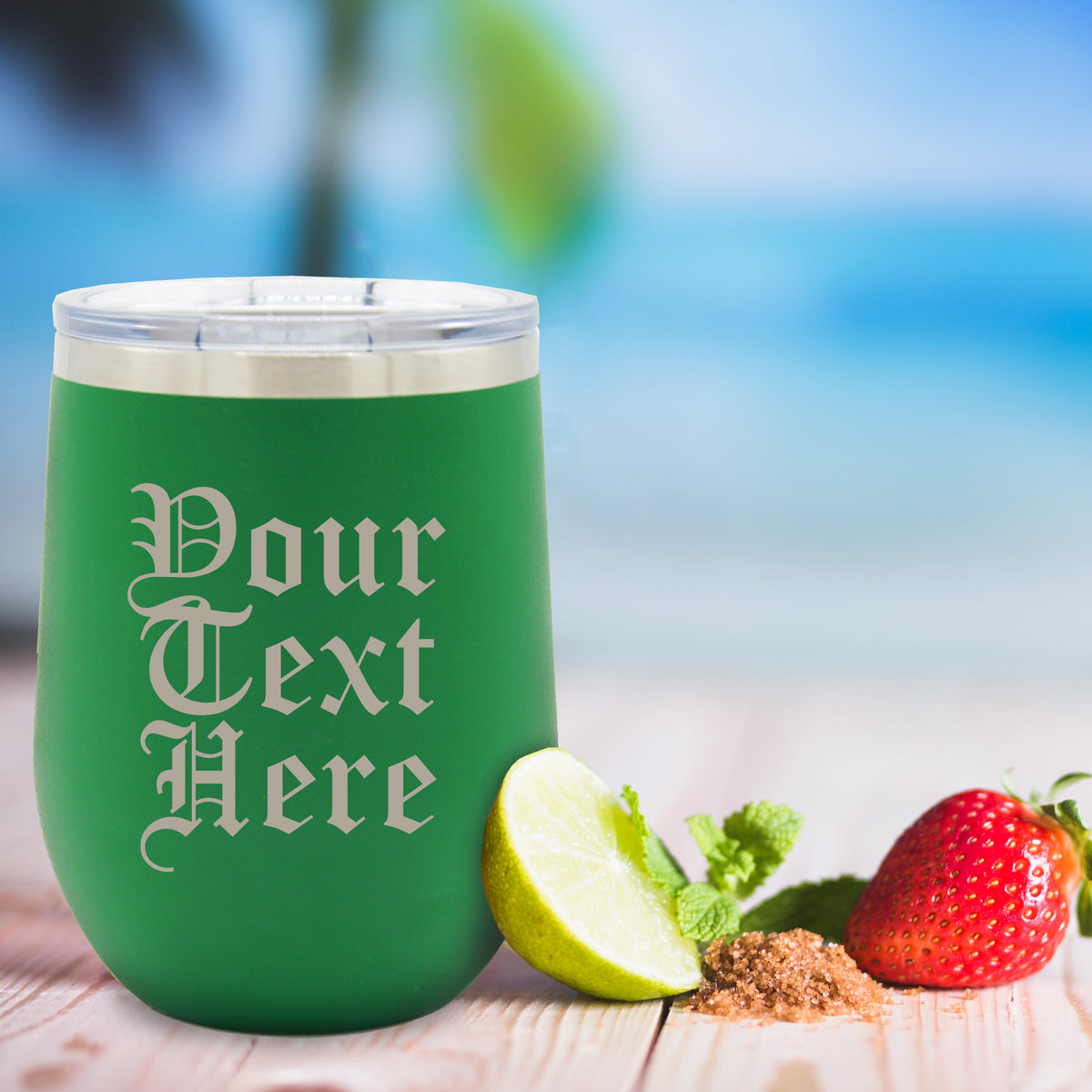 Personalized Insulated 12 oz Stemless Wine Tumbler Cup - Customized with Your Text
