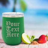 Personalized Insulated 12 oz Stemless Wine Tumbler Cup - Customized with Your Text