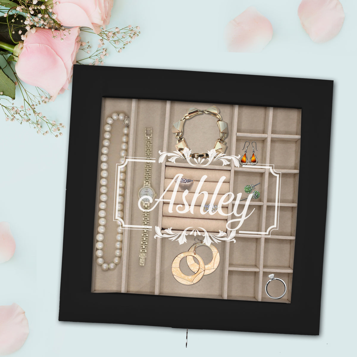 Personalized Jewelry Box with Glass Top – Custom Engraved Jewelry Organizer & Tray Gift for Women, Mom or Wife
