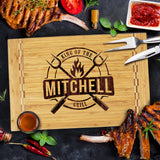 Customized King of the Grill BBQ Bamboo Deluxe Cutting, Carving and Slicing Board