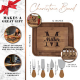 Personalized Premium Charcuterie Cheese Board Tray Set with Spreader Utensil Tools with Any Name