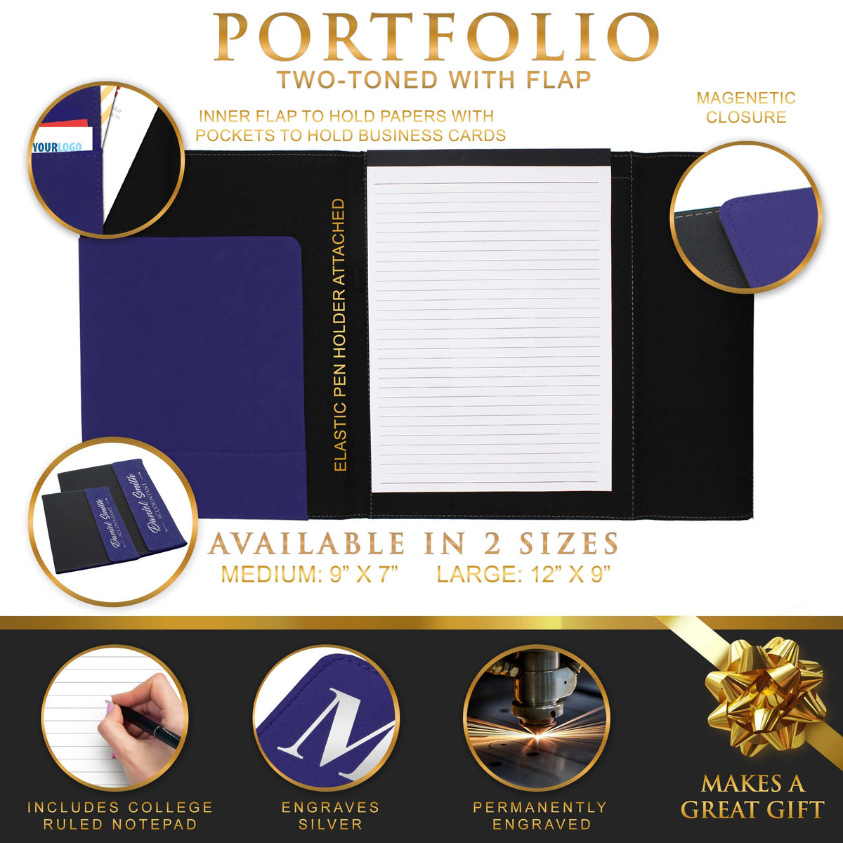 Personalized Canvas Business Work Portfolio - Professional Vertical 2 Lines Engraving