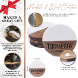 Personalized Marble & Acacia Wood Coasters – Custom Engraved Drink Coasters for Couples, Housewarming or Wedding Gift