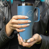 Custom Personalized 20 oz Stainless Steel Powder Coated Vacuum Insulated Double Walled Travel Tumbler Coffee Mug with Handle and Lid