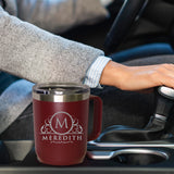Custom Personalized 20 oz Stainless Steel Powder Coated Vacuum Insulated Double Walled Travel Tumbler Coffee Mug with Handle and Lid