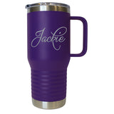 Custom Personalized 20 oz Stainless Steel Powder Coated Vacuum Insulated Double Walled Travel Tumbler Coffee Mug with Handle and Lid
