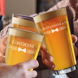 My Personal Memories Bow Tie 16 oz Pint Beer Glasses for Groomsmen, Best Man, Groom, Bachelor Party