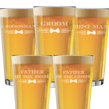 My Personal Memories Bow Tie 16 oz Pint Beer Glasses for Groomsmen, Best Man, Groom, Bachelor Party