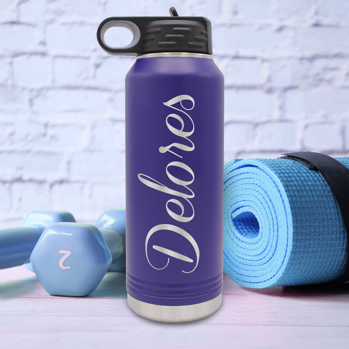 Personalized Premium 32 oz Vacuum Insulated Powder Coated Stainless Steel Sports Water Bottle with Straw
