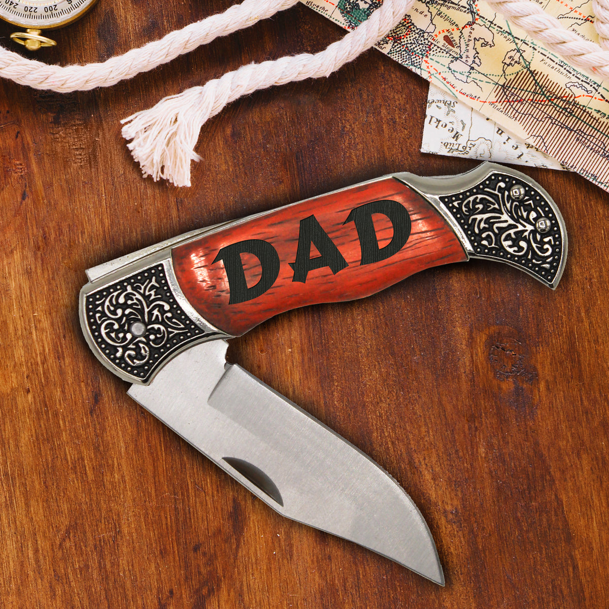 Personalized Rosewood Handle Folding Pocket Knife – Custom Engraved Gift for Him