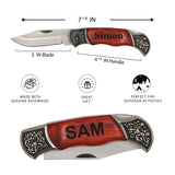 Personalized Rosewood Handle Folding Pocket Knife – Custom Engraved Gift for Him