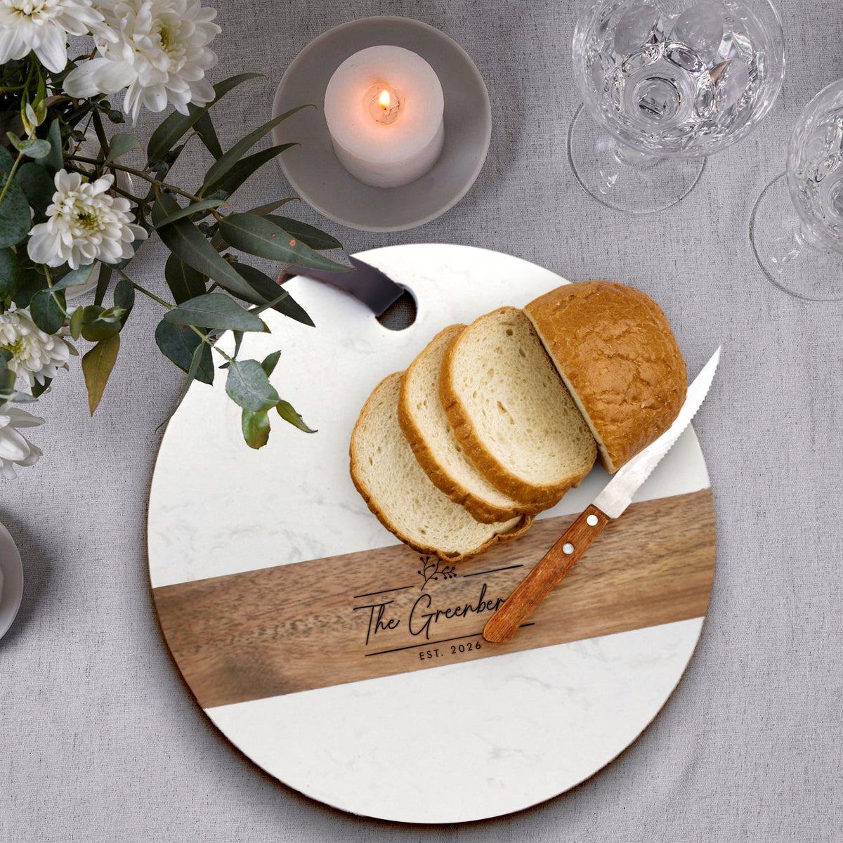 Personalized Build Your Own Marble and Acacia Realtor Closing Gift - Round Twig Style