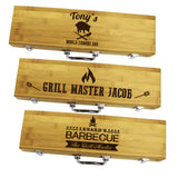 Personalized BBQ Grill Tool Set – Custom Engraved Bamboo Grilling Utensils Gift for Men, Dad or Father's Day